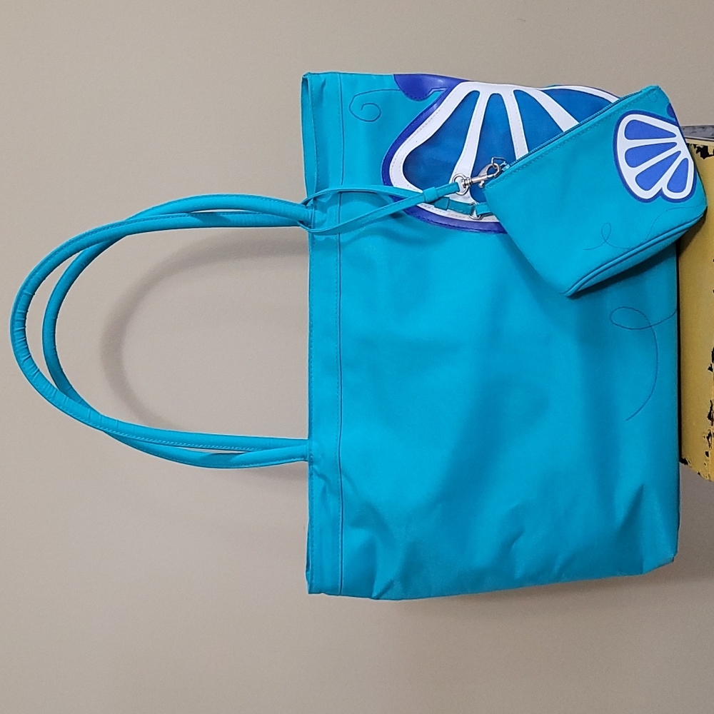 NEW Large Canvas Beach Tote Bag 17 X 11 X 7 Butterfly Summer Living Blue 2pc set